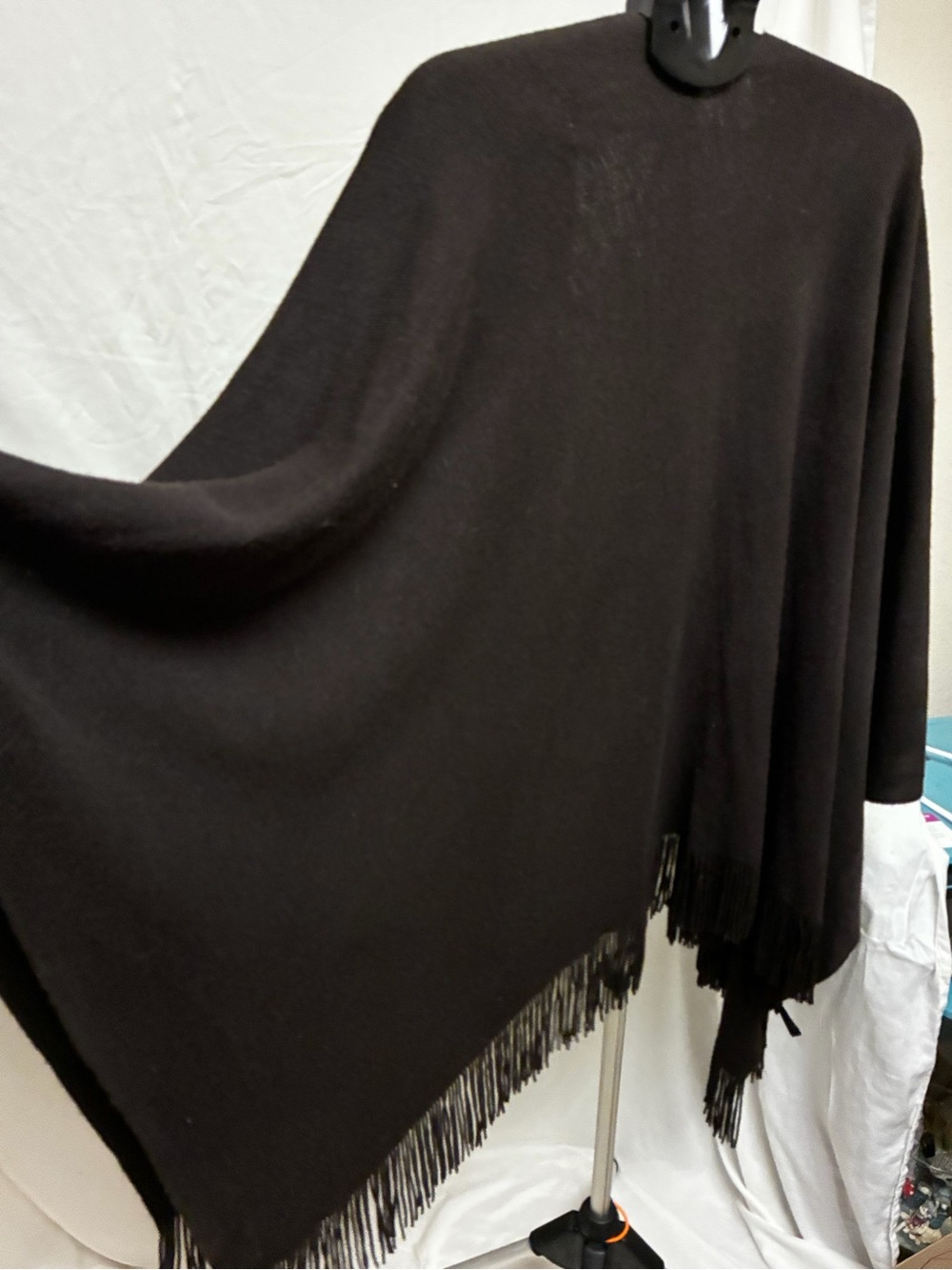 Women's Black Fringe Wrap Poncho - Classic Layering Shawl